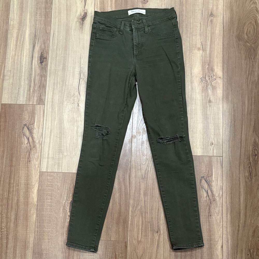 Olive Distressed Women Jeans